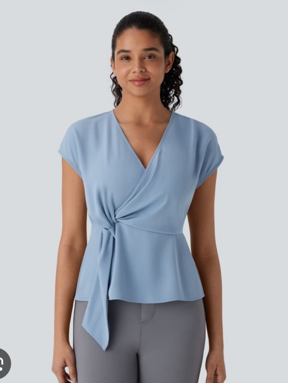 HALARA NWT Pale Blue Wrap-Front Blouse